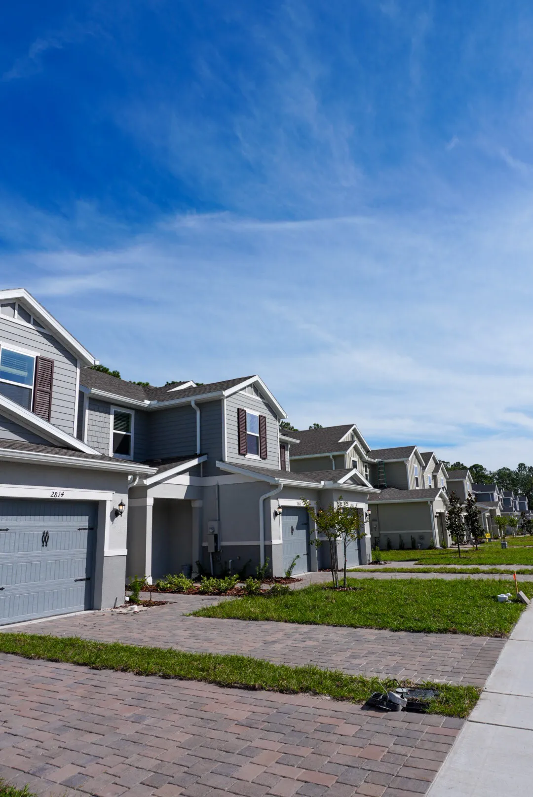 Row of Florida townhomes with finished exterior paint