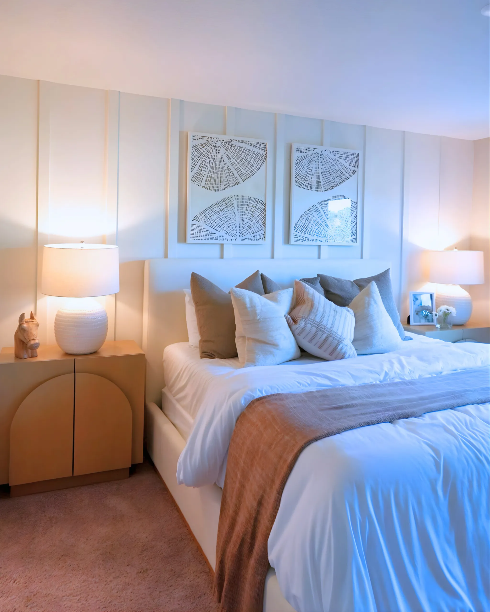 Bedroom with a freshly painted paneled accent wall